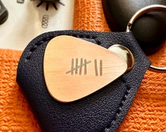 Copper Guitar Pick – 7 Tally Marks for 7th Anniversary Gift – Custom Engraving Available – Unique Keepsake for Him – Handcrafted Gift