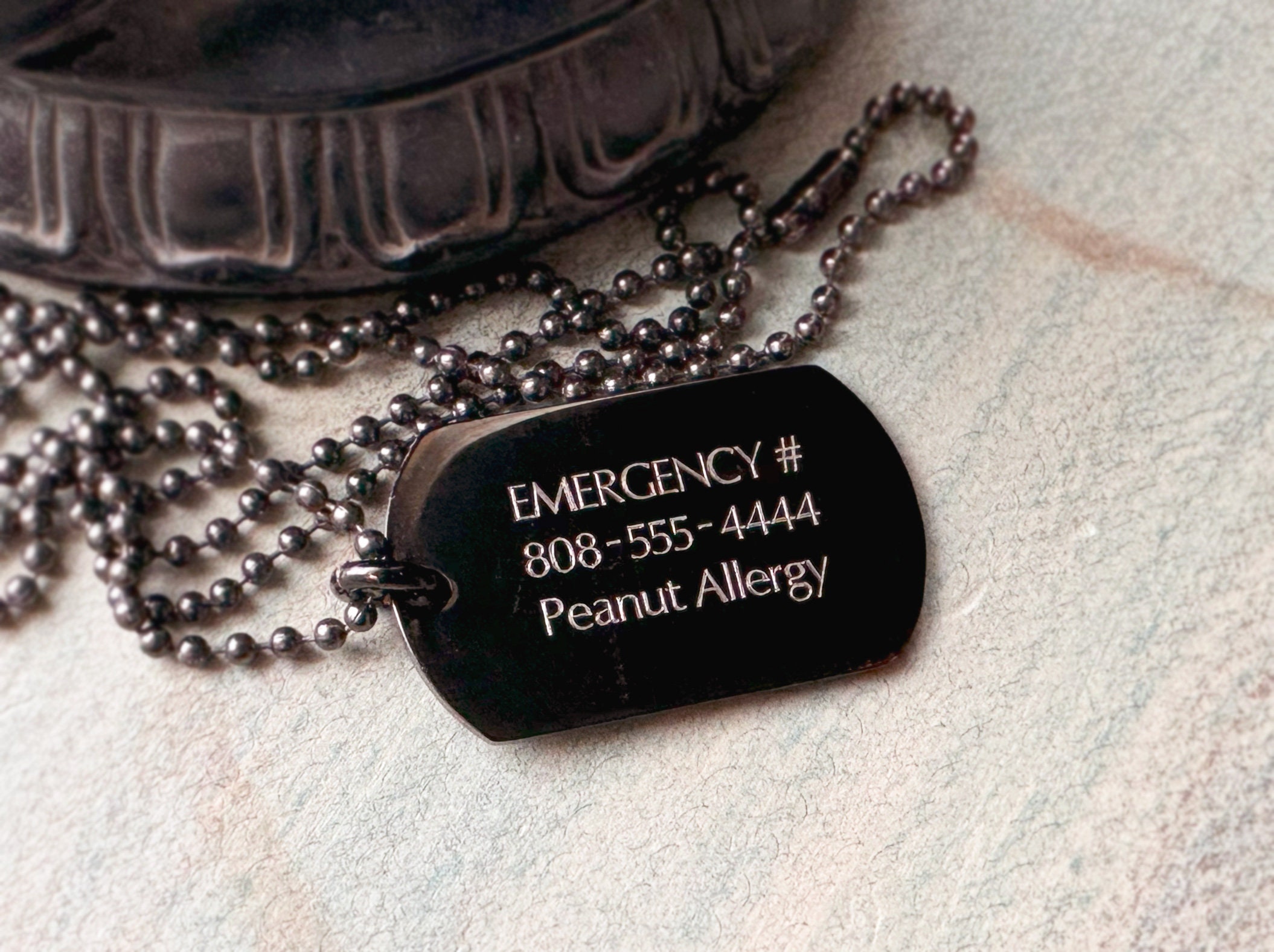 Custom Engraved Medical Alert Dog Tag Necklace – Personalized Allergy ...