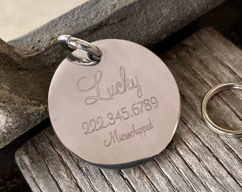 Silver Round Pet ID - Stainless Steel - Custom Engraved Dog Tag