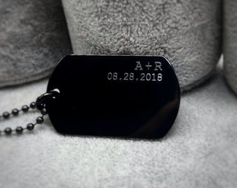 Custom Engraved Black Stainless Steel Dog Tag Necklace - Personalized Gift