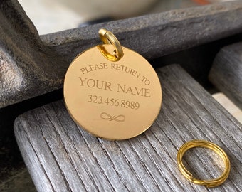 Gold Pet ID Tag: Engraved Stainless Steel Dog Tag (30mm)