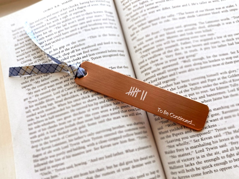 Copper Personalized BOOKMARK Book Lover Gift Custom Quote Book Mark With Tally Marks 7th anniversary copper anniversary gift for couple image 6