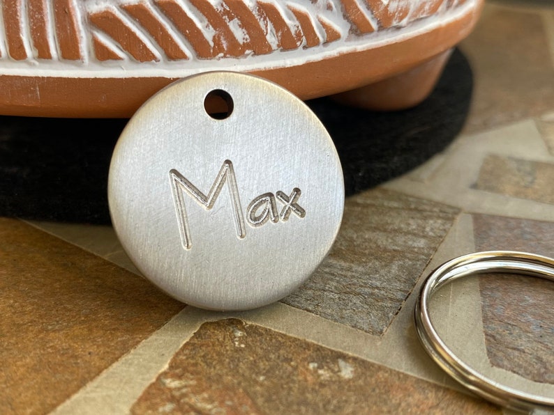 Deep Engraved Silver Round Pet ID Extremely Durable Personalized Pet Tag Size medium 25mm image 1