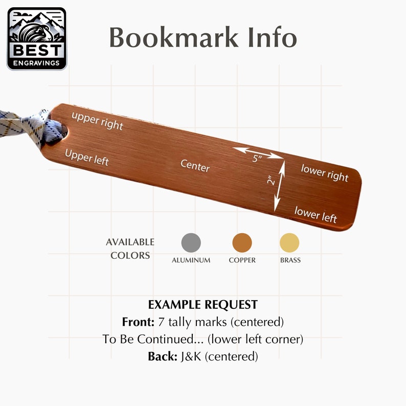 Copper Personalized BOOKMARK Book Lover Gift Custom Quote Book Mark With Tally Marks 7th anniversary copper anniversary gift for couple image 4