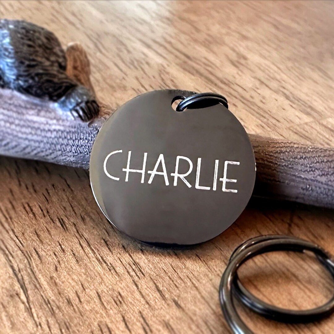 Personalized Black Pet Tag Custom Engraved ID Tag for Dogs and Cats Microchip Pet Id Stainless
