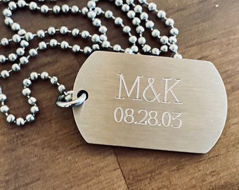 Engraved Stainless Steel Dog Tag Necklace - Personalized Silver Pendant