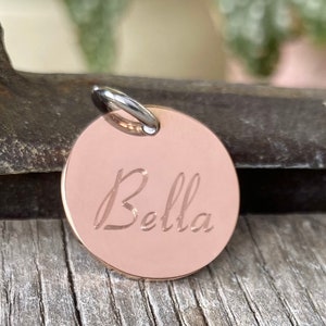 Small Dog Tag Rose Gold Custom Engraved Stainless Steel Minimalist Microchip Pet id For Small Dogs and Cats