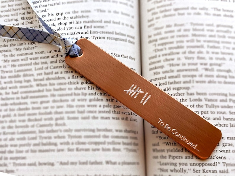 Copper Personalized BOOKMARK Book Lover Gift Custom Quote Book Mark With Tally Marks 7th anniversary copper anniversary gift for couple image 1