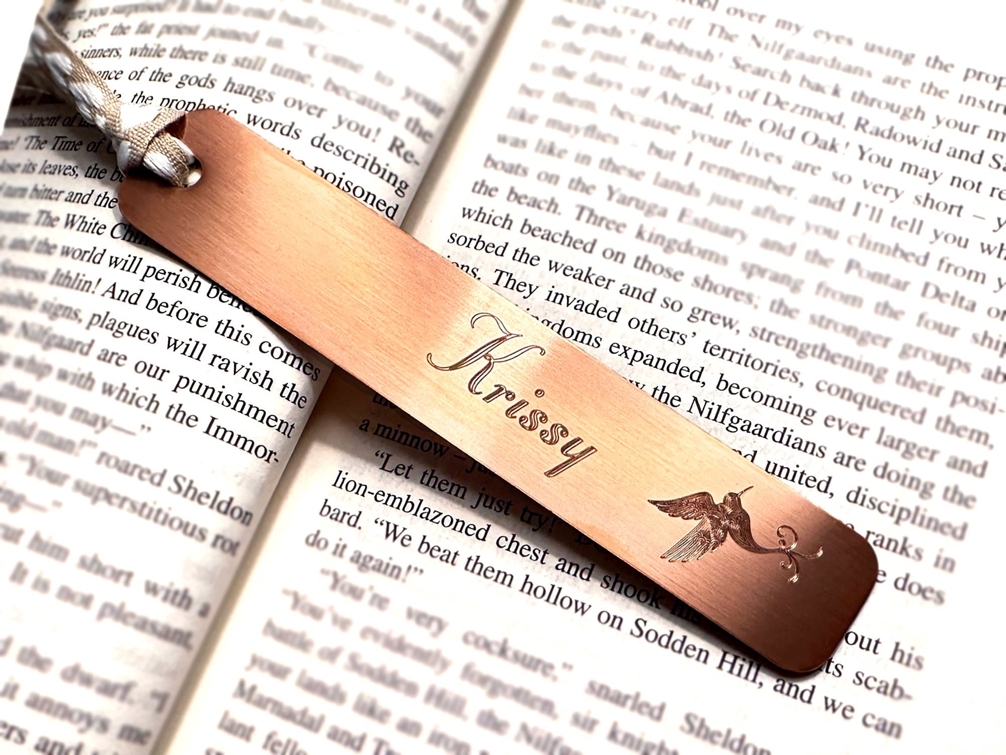 Hummingbird brass book hook bookmark 