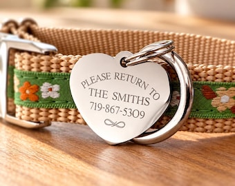 Engraved Heart Dog Tag: Stainless Steel Pet ID, Silver/Gold/Rose Gold