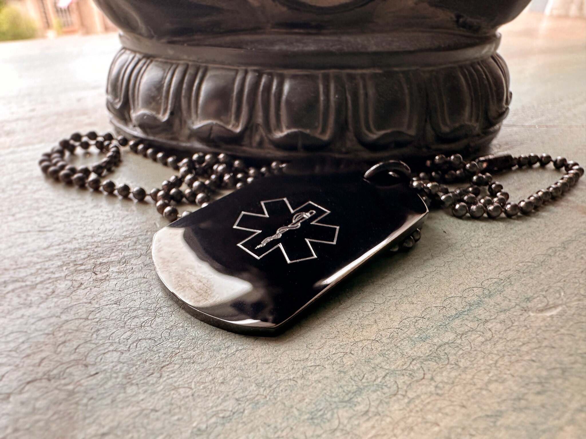 Custom Engraved Medical Alert Dog Tag Necklace – Personalized Allergy ...