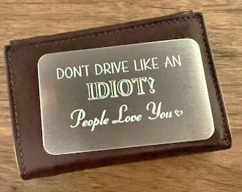 Funny New Driver Gift: Engraved Aluminum Wallet Card