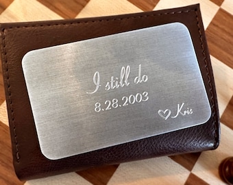 Aluminum Wallet Insert - 10th wedding anniversary - Birthday gift Gift for Men - With Personalized Message