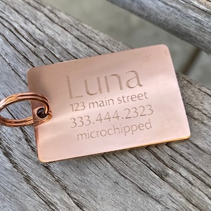 Rose Gold Rectangle Pet ID - Stainless Steel - large  - Custom Dog Tag - Hypoallergenic Jewelry