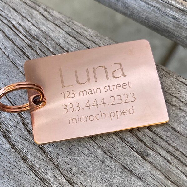 Rose Gold Rectangle Pet ID - Stainless Steel - large  - Custom Dog Tag - Hypoallergenic Jewelry