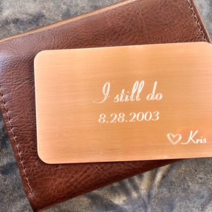Insertion de portefeuille en cuivre personnalisée, cadeau d'anniversaire de 7 ans pour homme, message personnalisé d'anniversaire en cuivre minimaliste, que j'aime toujours
