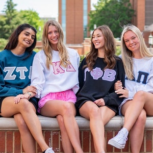 Basic Sorority Chapter Greek Letter Sweatshirt / Gildan Crew Neck Embroidered Sweatshirt / Big Little Family Letter Stitched Sweatshirts