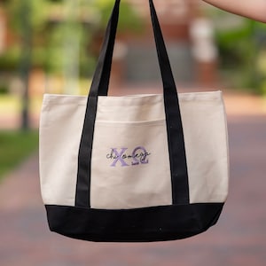 Custom Text Personalized Monogram 100% Cotton Color Handle Boat Tote Canvas  Bag Navy 2 Letters