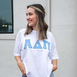 Basic Minimalistic Sorority Greek Letter Stitched Crew Neck T Shirt / Comfort Colors Unisex Crew Neck T-Shirt / Greek Sorority Shirt Gift