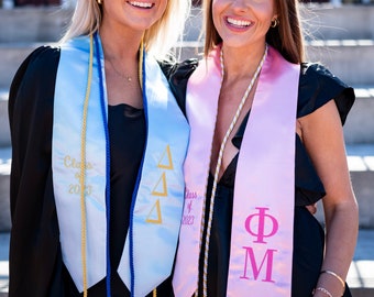 Basic Classic Sorority Graduation Stole / Greek Stole with Graduating Class Year and Greek Letters / Senior Sister Stole Graduation Gift