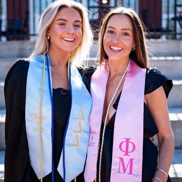 Basic Classic Sorority Graduation Stole / Greek Stole with Graduating Class Year and Greek Letters / Senior Sister Stole Graduation Gift