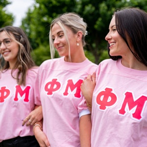 Basic Sorority Greek Letter Double Stitched Jersey T-Shirt / Jersey Stitched Bid Day Crew Neck T-Shirt / Greek Letter Sorority Shirt
