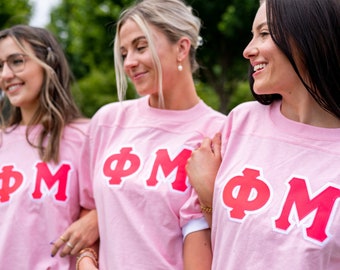 Basic Sorority Greek Letter Double Stitched Jersey T-Shirt / Jersey Stitched Bid Day Crew Neck T-Shirt / Greek Letter Sorority Shirt