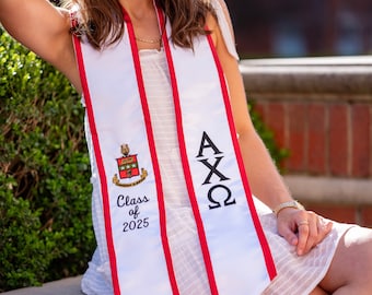 Alpha Chi Omega Sorority Crest Graduation Angled Stole Trim / Greek Stole with Graduating Class Year Greek Letters / Senior Graduation Gift