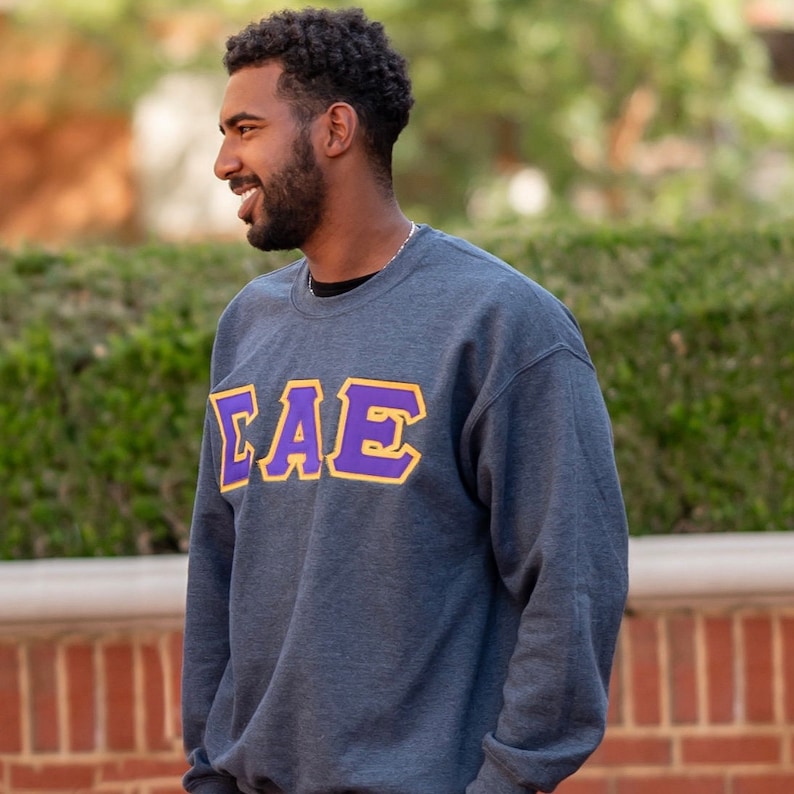 Basic Fraternity Chapter Greek Letter Sweatshirt / Gildan Crew Neck Embroidered Sweatshirt / Big Little Family Letter Stitched Sweatshirts image 2