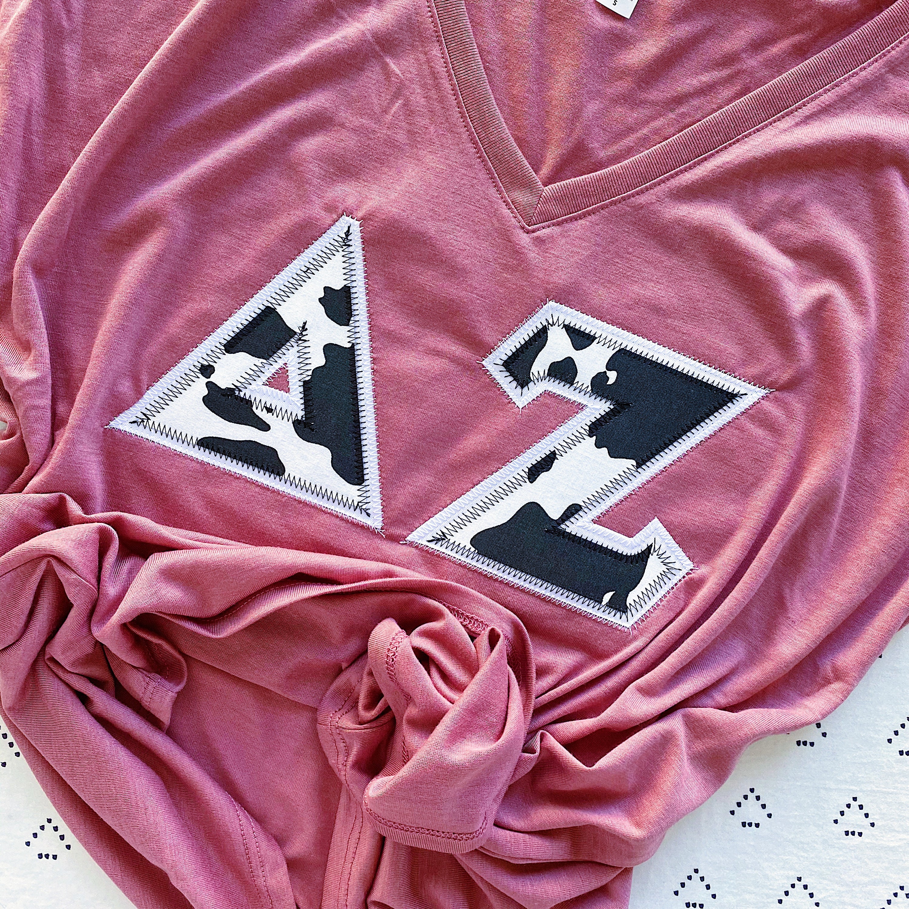 Cow Print Sorority Letter T Shirt / Bella Canvas Slouchy V 