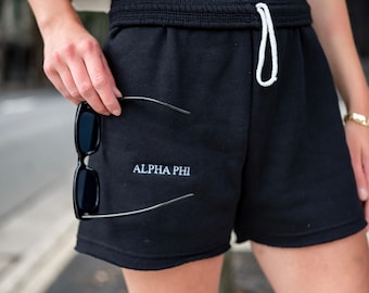 Timelessly True & Twin Flame Sorority Chapter Embroidered Greek Letter Matching Sweat Shorts / Bella Canvas Matching Big Little Fam Shorts