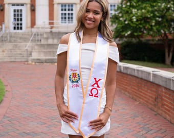 Chi Omega Personalized Crest Graduation Pointed Stole Trim / Sorority Stole And Graduating Class / Senior Sorority College Graduation