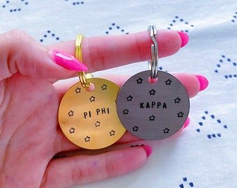 Sorority Chapter w/ Stars - Personalized Hand Stamped Keychain / Big Little Gift / Sorority Family Gift / Initiation Gift / Bid Day Bag Gift