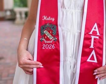 Alpha Gamma Delta Personalized Crest Graduation Pointed Stole Trim/Sorority Stole with Graduating Class/Senior Sorority College Graduation