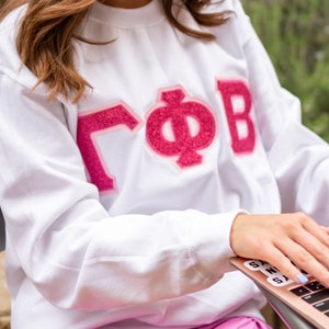Pink Glitter Sorority Chapter Greek Letter Stitched Sweatshirt / Gildan Crew Neck Sweatshirt / Big Little Family Letter Sweatshirts