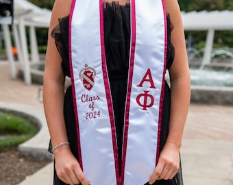 Alpha Phi Sorority Crest Graduation Angled Stole Trim / Greek Stole with Graduating Class Year Greek Letters / Senior Graduation Gift