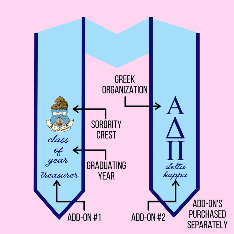 Delta Zeta Sorority Crest Graduation Angled Stole Trim / Greek Stole with Graduating Class Year Greek Letters / Senior Graduation Gift image 6