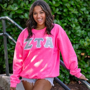 Silver Glitter Sorority Chapter Greek Letter Stitched Sweatshirt / Gildan Crew Neck Sweatshirt / Big Little Family Letter Sweatshirts