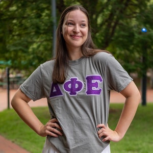 Purple Glitter Sorority Greek Letter Shirt / Comfort Colors Unisex Crew Neck T-Shirt / Greek Sorority Shirt / Big Little Letters Shirts