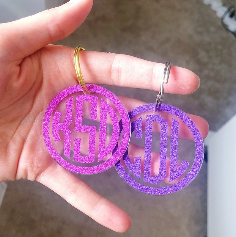 personalized acrylic monogram keychain w vinyl sticker