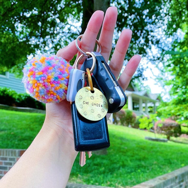 Sorority Chapter w/ Smiley Faces - Personalized Hand Stamped Keychain / Big Little Gift / Sorority Gift / Initiation Gift / Bid Day Bag Gift