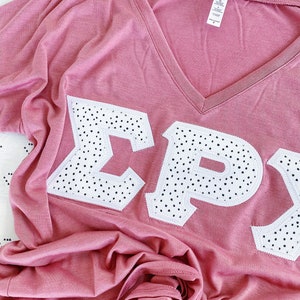 Black and White Polka Dotted Sorority Letter T Shirt / Bella Canvas Slouchy V Neck / Greek Sorority Shirt / Big Little Family Letters Shirts