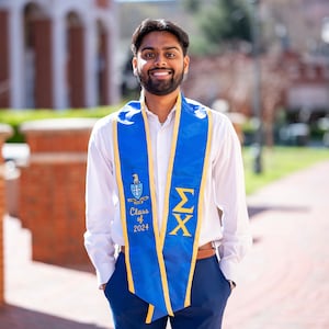 Sigma Chi Fraternity Crest Graduation Angled Stole Trim / Greek Stole with Graduating Class Year and Greek Letters / Senior Graduation Gift