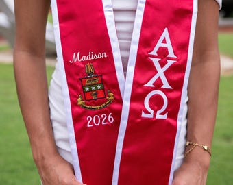 Alpha Chi Omega Personalized Crest Graduation Pointed Stole Trim / Sorority Stole with Graduating Class / Senior Sorority College Graduation