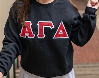 Sudadera con letras griegas cosidas del capítulo de la hermandad con purpurina roja / Sudadera con cuello redondo de Gildan / Sudaderas con letras de Big Little Family