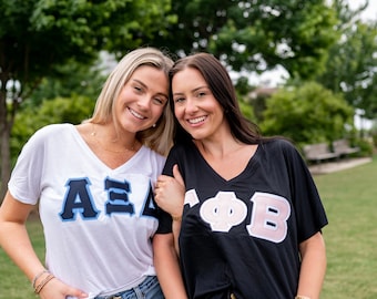 Basic Sorority Greek Letter T Shirt / Bella Canvas Slouchy V Neck / Greek Letter Sorority Double Stitched Shirt / Big Little Letters Shirts