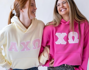 Pink Polka Dot Trendy Sorority Greek Letter Hoodie Sweatshirt / As Colour Hoodie Sweatshirt / Big Little Letter Hoodie Sweatshirts