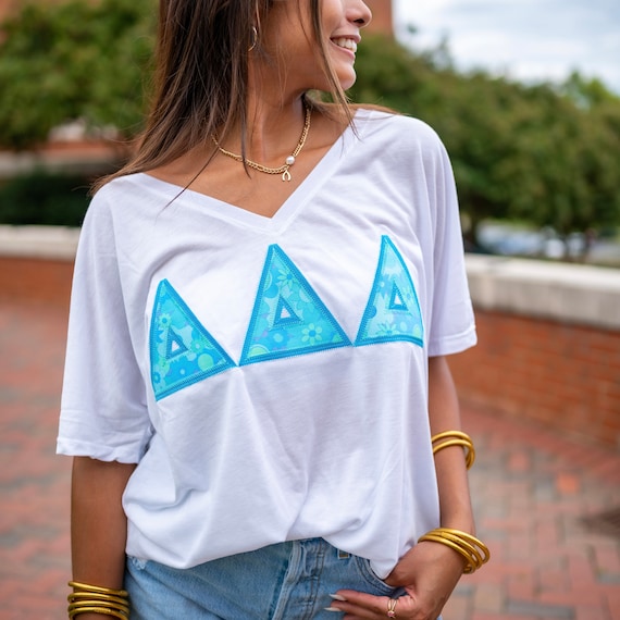 Hippy Blue Flowers Sorority Letter T Shirt / Bella Canvas