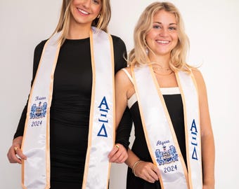 Alpha Xi Delta Personalized Crest Graduation Pointed Stole Trim / Sorority Stole with Graduating Class / Senior Sorority College Graduation
