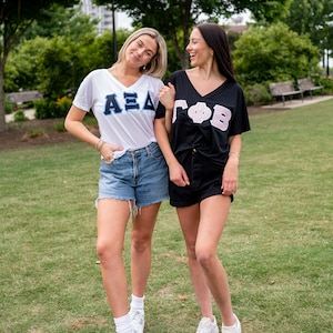 Basic Sorority Greek Letter T Shirt / Bella Canvas Slouchy V Neck / Greek Letter Sorority Double Stitched Shirt / Big Little Letters Shirts image 5